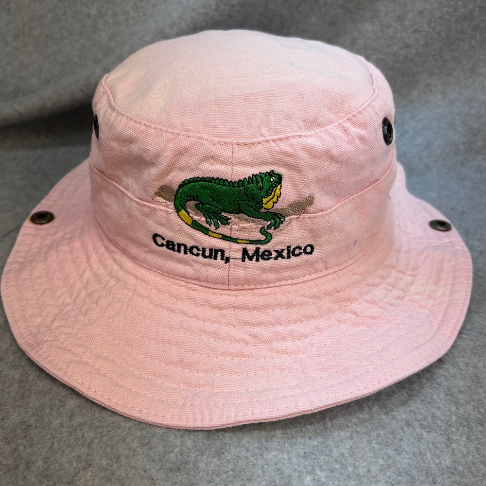 Cancun Mexico Iguana Unisex Pink Frank's Bucket Hat Embroidered Souvenir OSFM